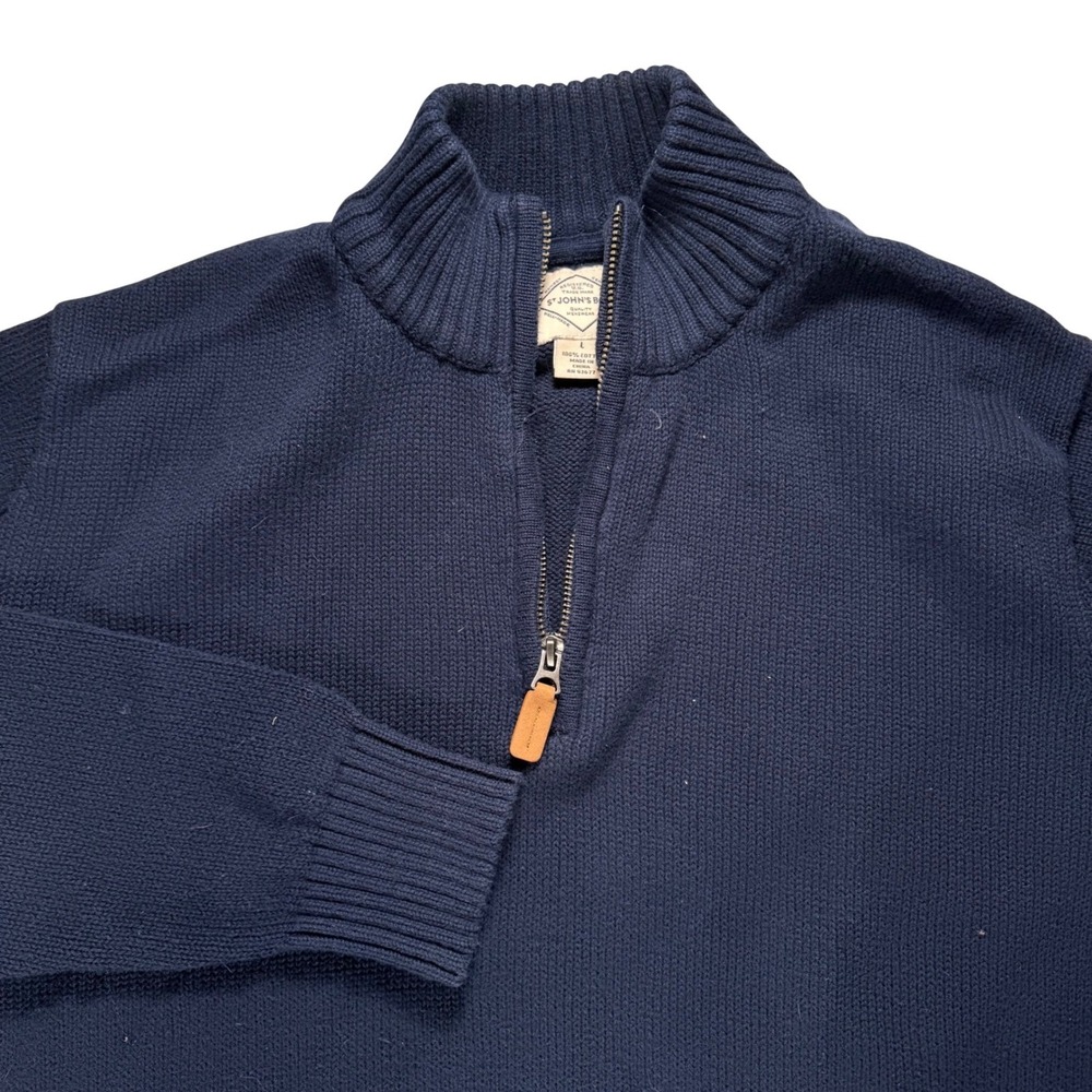 St Johns Bay Mens Navy Blue 100% Cotton Quarter Zip‎ Mock Neck Sweater Large